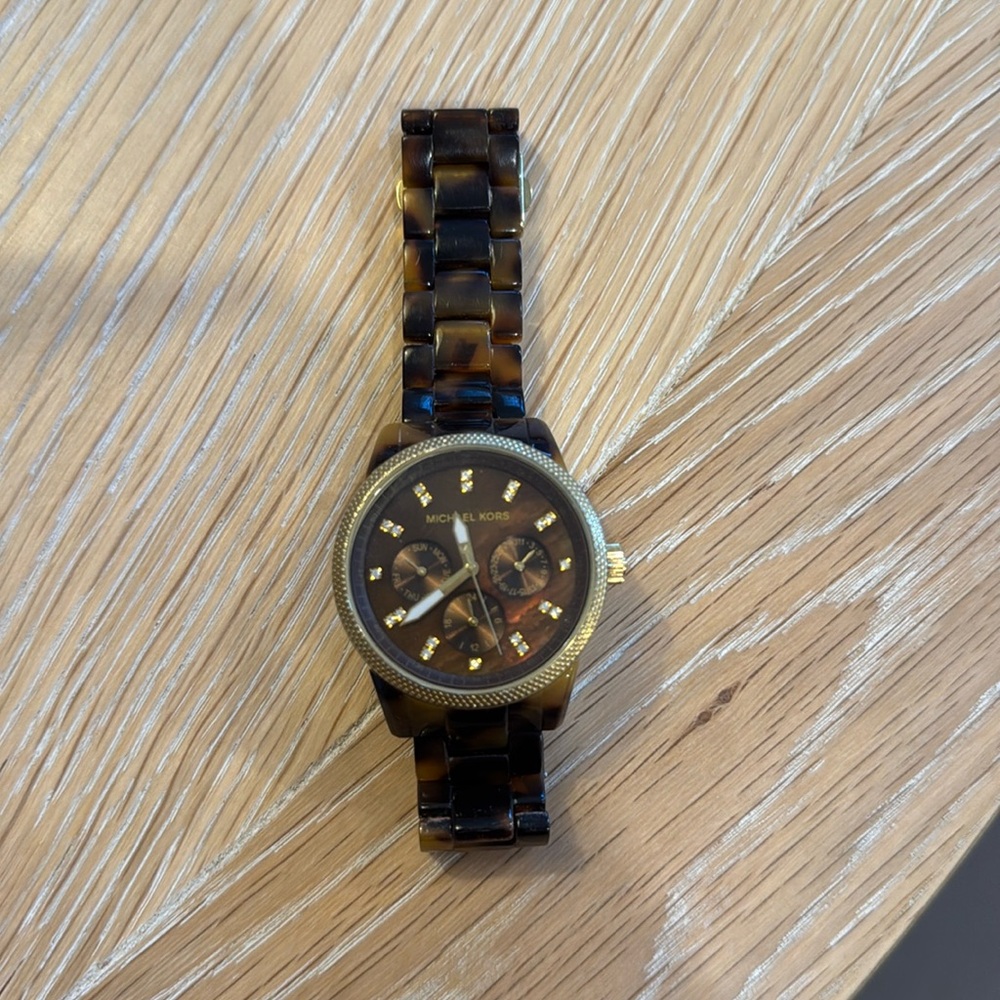 Michael Kors oversized Gold-Tone and Tortoiseshell Watch